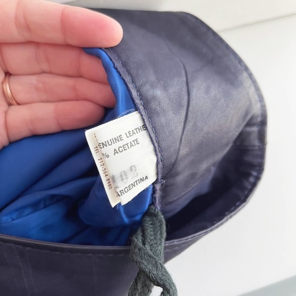 Vintage Gino di Giorgio Navy Blue Patchwork Leather Midi Skirt Size S - Picture 6 of 7